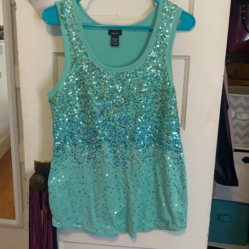 Jeweled teal tank top
